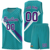 Custom Aqua Diagonal Pinstripe Pattern Color Block Sports Uniform Basketball Jersey