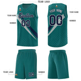 Custom Aqua Diagonal Pinstripe Pattern Color Block Sports Uniform Basketball Jersey