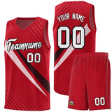 Custom Red Diagonal Pinstripe Pattern Color Block Sports Uniform Basketball Jersey