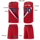 Custom Red Diagonal Pinstripe Pattern Color Block Sports Uniform Basketball Jersey