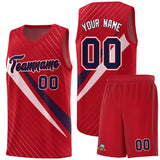 Custom Red Diagonal Pinstripe Pattern Color Block Sports Uniform Basketball Jersey
