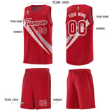 Custom Red Diagonal Pinstripe Pattern Color Block Sports Uniform Basketball Jersey