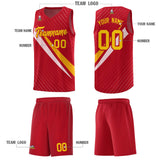 Custom Red Diagonal Pinstripe Pattern Color Block Sports Uniform Basketball Jersey