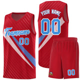 Custom Red Diagonal Pinstripe Pattern Color Block Sports Uniform Basketball Jersey