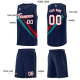 Custom Navy Diagonal Pinstripe Pattern Color Block Sports Uniform Basketball Jersey