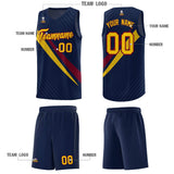 Custom Navy Diagonal Pinstripe Pattern Color Block Sports Uniform Basketball Jersey