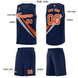 Custom Navy Diagonal Pinstripe Pattern Color Block Sports Uniform Basketball Jersey