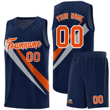 Custom Navy Diagonal Pinstripe Pattern Color Block Sports Uniform Basketball Jersey