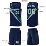 Custom Navy Diagonal Pinstripe Pattern Color Block Sports Uniform Basketball Jersey