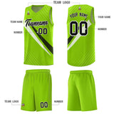Custom Neon Green Diagonal Pinstripe Pattern Color Block Sports Uniform Basketball Jersey