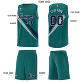 Custom Aqua Diagonal Pinstripe Pattern Color Block Sports Uniform Basketball Jersey