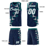 Custom Navy Boomerang Pattern Sets Basketball Jersey