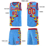 Custom Light Blue Boomerang Pattern Sets Basketball Jersey