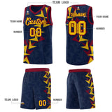 Custom Navy Boomerang Pattern Sets Basketball Jersey