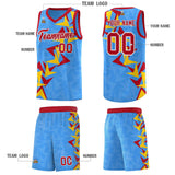 Custom Light Blue Boomerang Pattern Sets Basketball Jersey