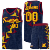 Custom Navy Boomerang Pattern Sets Basketball Jersey