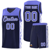 Custom Navy Side Pattern Sports Uniform Basketball Jersey