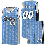 Custom Light Blue White Star Graffiti Pattern Sets Sports Uniform Basketball Jersey