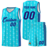Custom Sky Blue White Star Graffiti Pattern Sets Sports Uniform Basketball Jersey