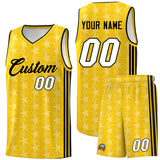 Custom Gold White Star Graffiti Pattern Sets Sports Uniform Basketball Jersey