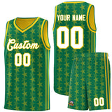 Custom Kelly Green Gold Star Graffiti Pattern Sets Sports Uniform Basketball Jersey