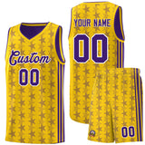 Custom Gold Purple Star Graffiti Pattern Sets Sports Uniform Basketball Jersey