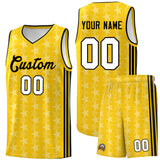 Custom Gold White Star Graffiti Pattern Sets Sports Uniform Basketball Jersey