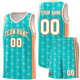 Custom Aqua White Star Graffiti Pattern Sets Sports Uniform Basketball Jersey