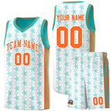Custom White Aqua Star Graffiti Pattern Sets Sports Uniform Basketball Jersey