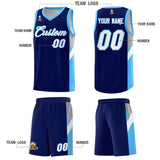 Custom Navy Powder Blue Side Design Sets Sports Uniform Basketball Jersey