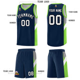 Custom Navy Neon Green Side Design Sets Sports Uniform Basketball Jersey