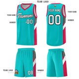 Custom Aqua Red Side Design Sets Sports Uniform Basketball Jersey