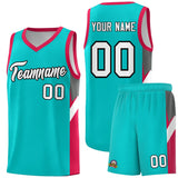Custom Aqua Red Side Design Sets Sports Uniform Basketball Jersey