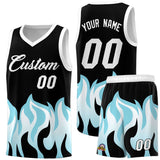 Custom Black Sky Blue Hem Flame Pattern Fashion Sports Uniform Basketball jersey