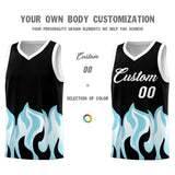 Custom Black Sky Blue Hem Flame Pattern Fashion Sports Uniform Basketball jersey