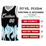 Custom Black Sky Blue Hem Flame Pattern Fashion Sports Uniform Basketball jersey