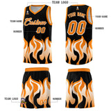 Custom Black Orange Hem Flame Pattern Fashion Sports Uniform Basketball jersey