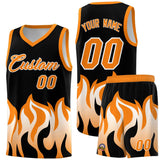 Custom Black Orange Hem Flame Pattern Fashion Sports Uniform Basketball jersey