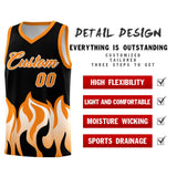 Custom Black Orange Hem Flame Pattern Fashion Sports Uniform Basketball jersey