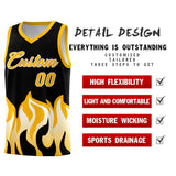 Custom Black Yellow Hem Flame Pattern Fashion Sports Uniform Basketball jersey