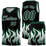 Custom Black Hunter Green Hem Flame Pattern Fashion Sports Uniform Basketball jersey