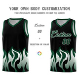Custom Black Hunter Green Hem Flame Pattern Fashion Sports Uniform Basketball jersey