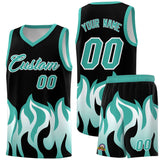 Custom Black Bright Green Hem Flame Pattern Fashion Sports Uniform Basketball jersey
