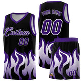 Custom Black Purple Hem Flame Pattern Fashion Sports Uniform Basketball jersey