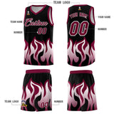 Custom Black Crimson Hem Flame Pattern Fashion Sports Uniform Basketball jersey
