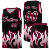 Custom Black Crimson Hem Flame Pattern Fashion Sports Uniform Basketball jersey