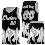 Custom Black Gray Hem Flame Pattern Fashion Sports Uniform Basketball jersey
