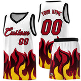 Custom White Red Hem Flame Pattern Fashion Sports Uniform Basketball jersey