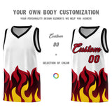 Custom White Red Hem Flame Pattern Fashion Sports Uniform Basketball jersey