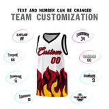 Custom White Red Hem Flame Pattern Fashion Sports Uniform Basketball jersey